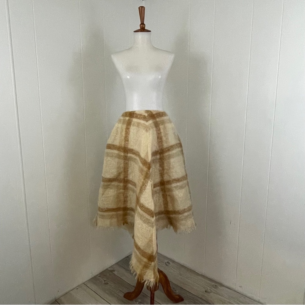 Vintage Donegal Design Irish Hand Woven Plaid Mohair Wool Full Midi Skirt